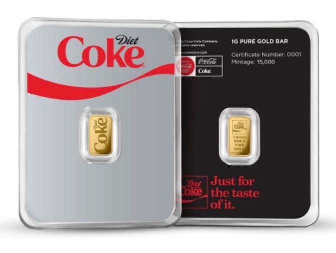 NEW ~ PAMP ~ 1 GRAM .9999 FINE GOLD DIET COKE~ MINTAGE 7,500