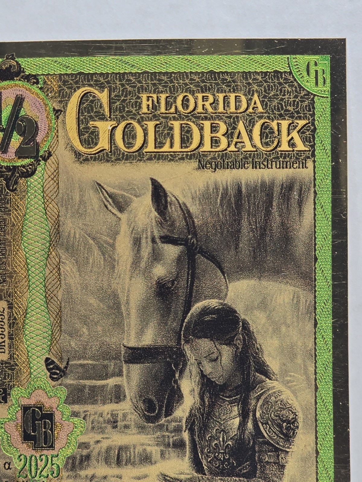 2025 1/2 Florida Goldback Gold Note 1/2000th Troy Oz 24K Gold