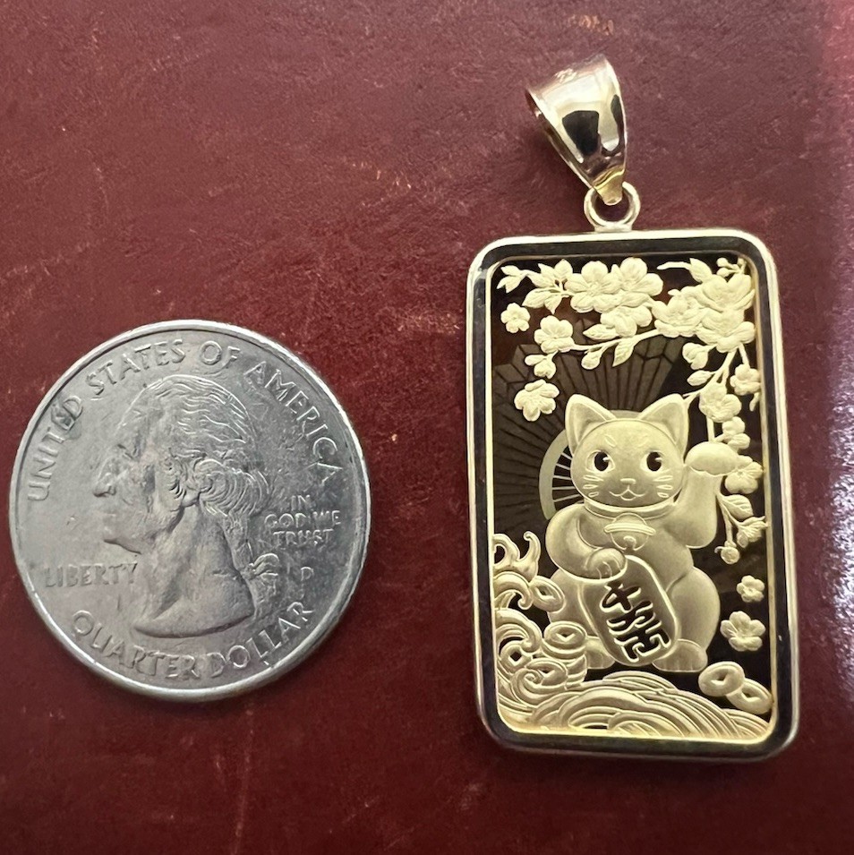 PAMP 1/2 oz GOOD LUCK MANEKI NEKO CAT GOLD BAR & 14K BEZEL FREE WITH PURCHASE!
