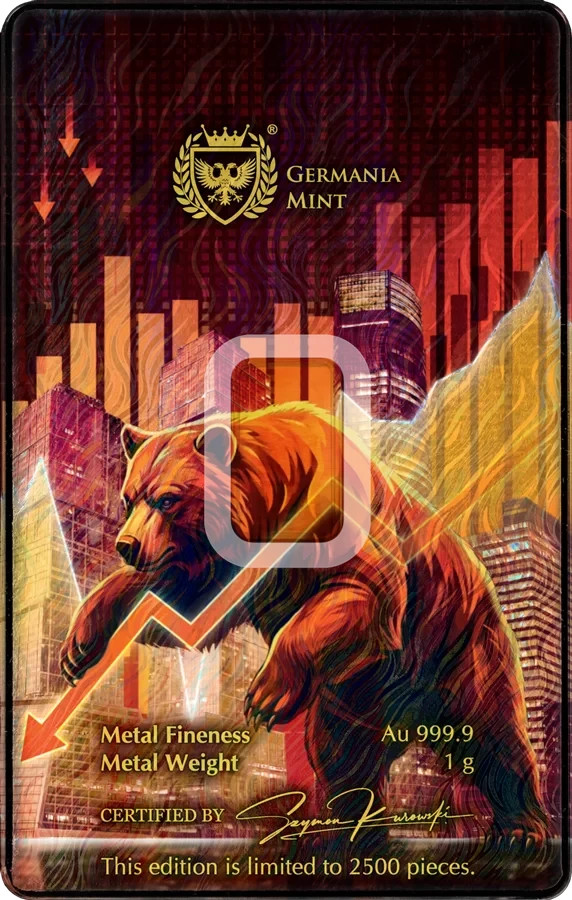 “2026 Germania Bull & Bear 1g Gold Bar .9999 – Limited 2500 Trader / Stock Gift
