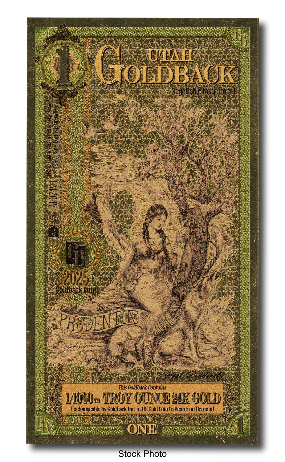 2025 Aurum 1 GB Utah 1/1000 oz 24K Gold Foil Note Limited Edition One Goldback