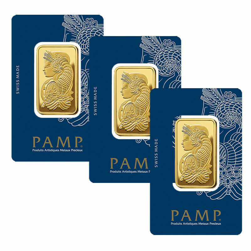 Lot of 3 Gold 1 oz Random Brand .9999 fine Gold Bars in Sealed Assay Cards