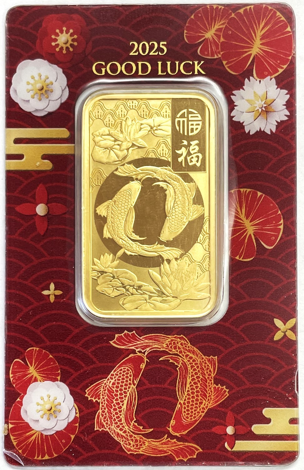 2025 PAMP SUISSE GOLD 1 OZ .9999 KOI FISH GOOD LUCK FORTUNE BAR ASSAY CARD