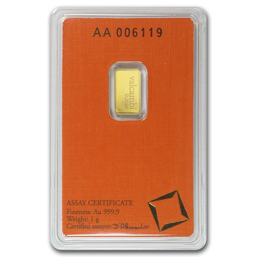 1 Gram Valcambi Suisse .9999 Fine Gold Bar in Assay