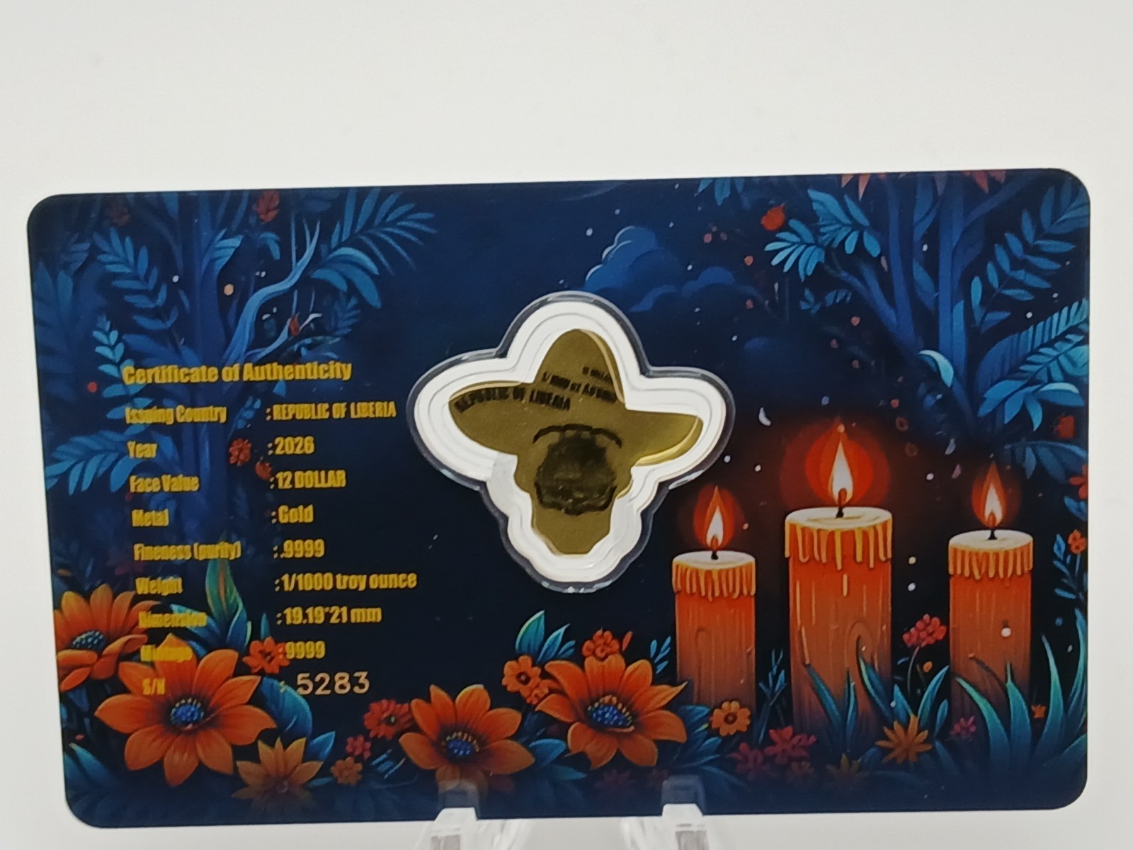 2026 Dia De Los Muertos Guitar Head Shaped 1/1000 oz .999 Fine Gold Card