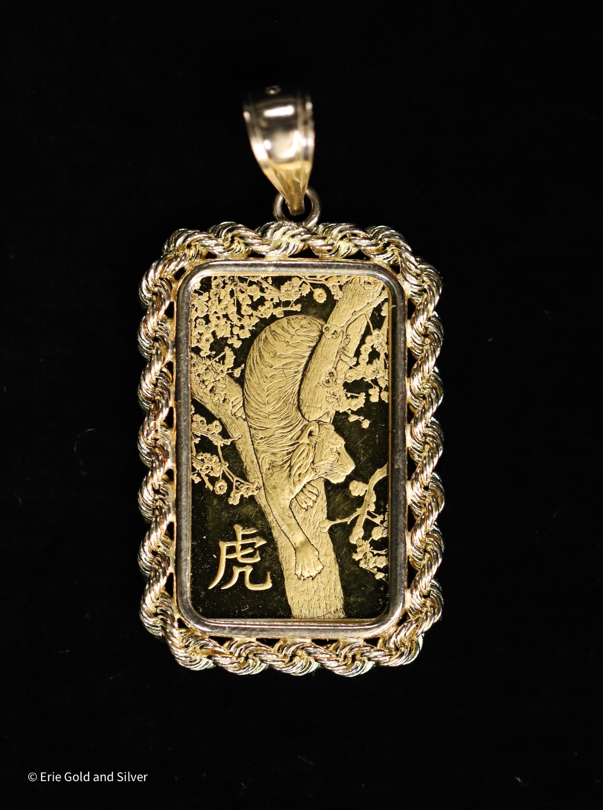 PAMP 2022 5 Gram Year Of The Tiger .999 Gold Bar W/14k Rope Bezel Pendant