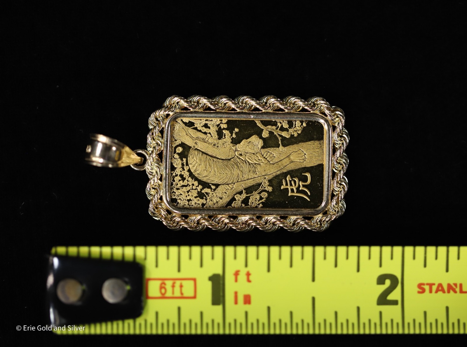PAMP 2022 5 Gram Year Of The Tiger .999 Gold Bar W/14k Rope Bezel Pendant