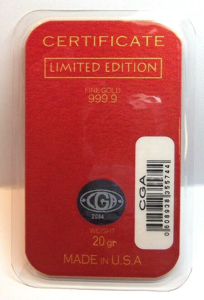 20 GRAlN ( NOT GRAM ) 9999 FINE JUMBO GOLD BULLION CERTIFIED BAR FAST FREE SHIP