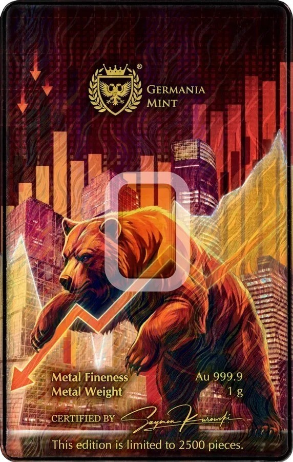“2026 Germania Bull & Bear 1g Gold Bar .9999 – Limited 2500 Trader / Stock Gift
