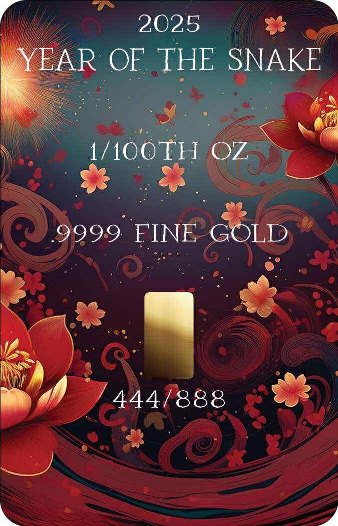 Scottsdale Mint 2025 Lunar Year of the Snake 1/100 oz Gold Bar in Card