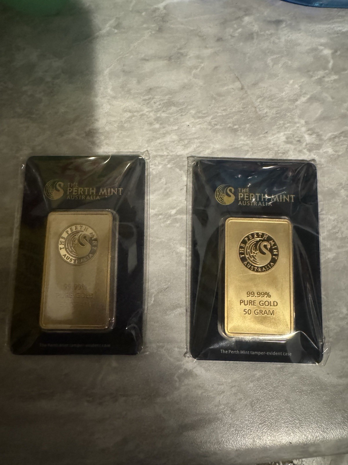 The Perth Mint 2x 50g Gold Bars (100g Total) Sealed Tamper-Evident Assay