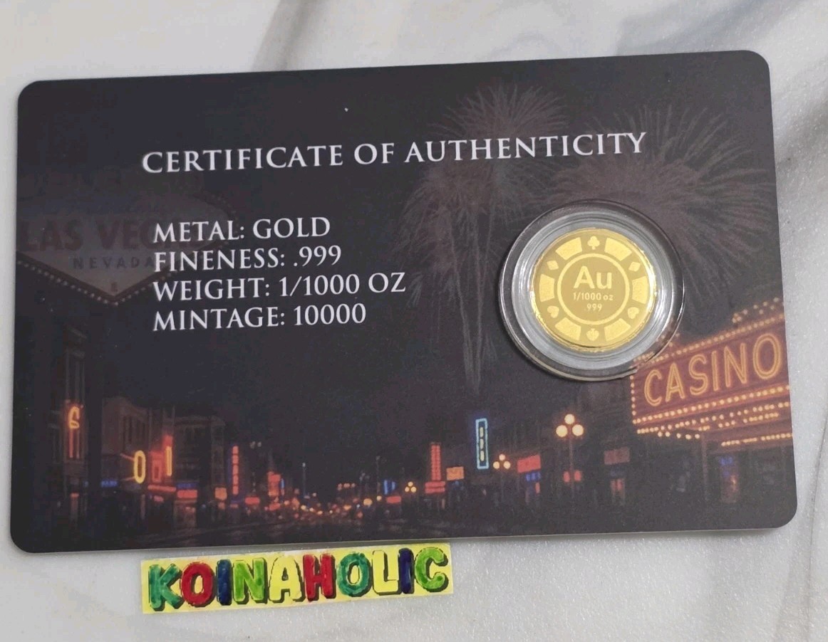 Roulette GOLD 1/1000 oz .999 Fine Coin in Card COA Limited Mintage 10,000🔥