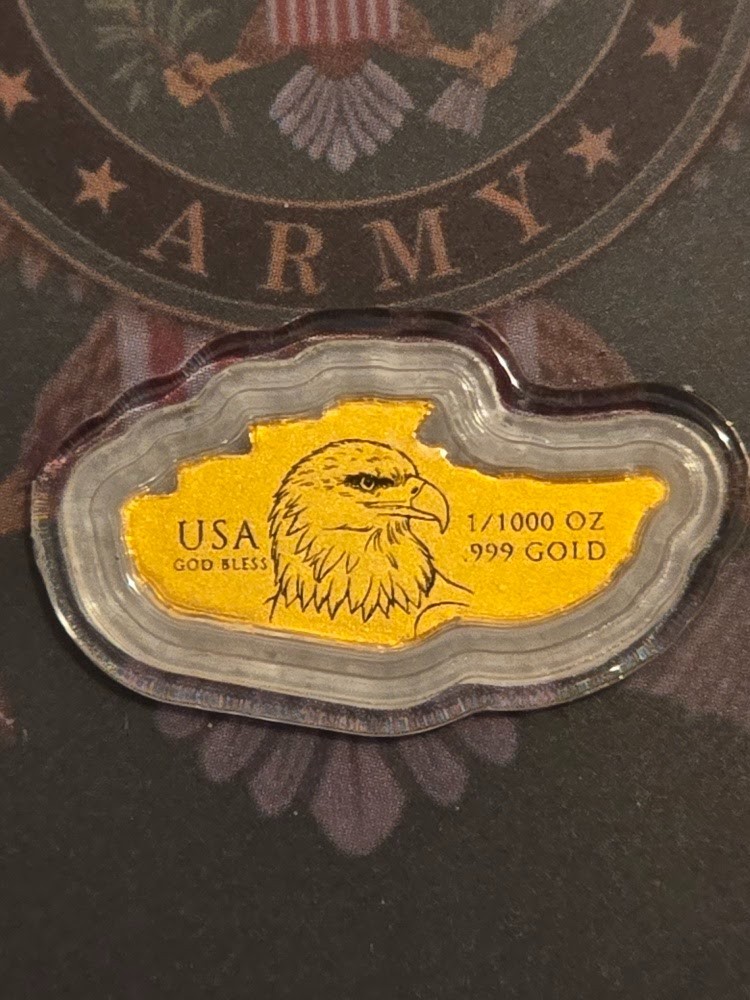 1/1000 oz .999 Gold US Army Eagle Tank COA Bullion Bar Fractional 24K Fine