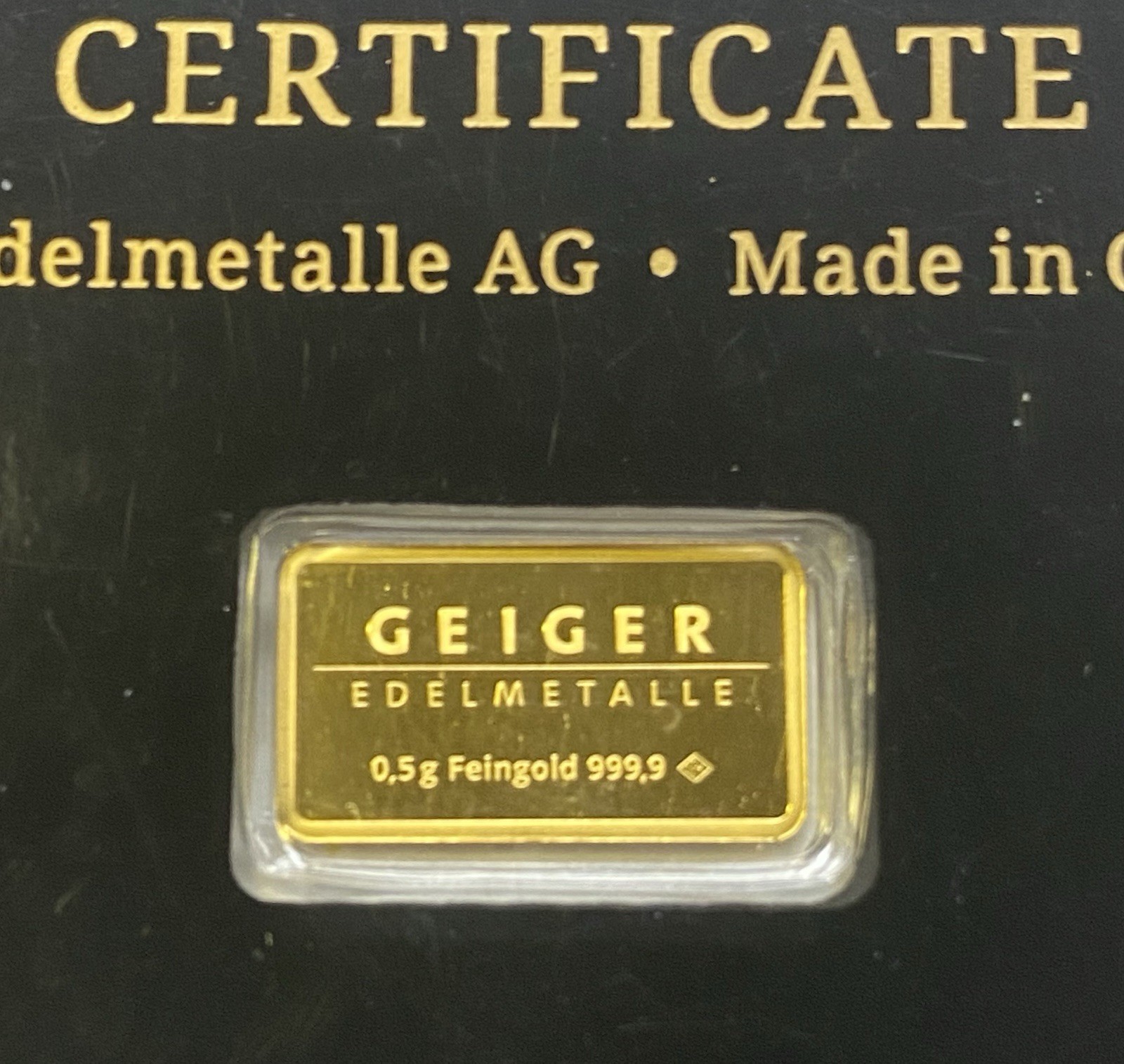 Geiger Schloss Guldengossa Vintage Edition .9999 Fine Gold Bar .5 Gram Card 1/2g