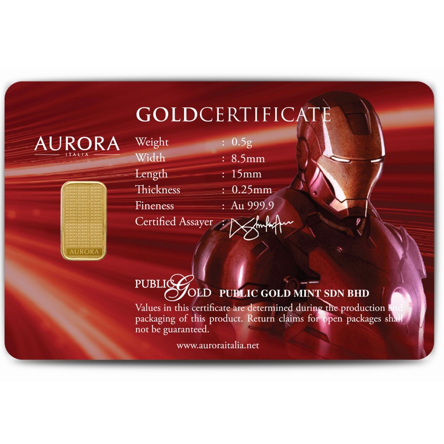 Ironman Limited Edition Gold Bar 0.5gram 999.9 24K Freeship