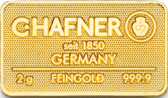Gold Bar 2 Grams 999.9 C. HAFNER in Blister Card with Certificate 2g Gold