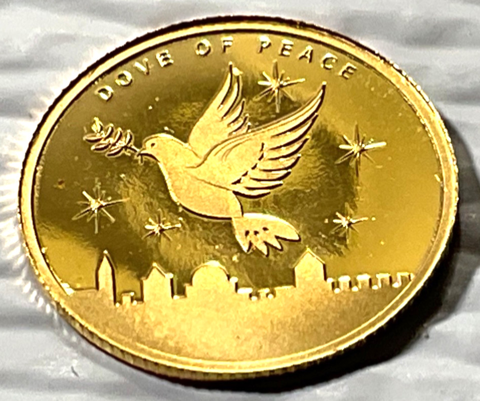 2022 Holy Land Mint Dove of Peace 1/25 oz Gold Round In Mint Capsule