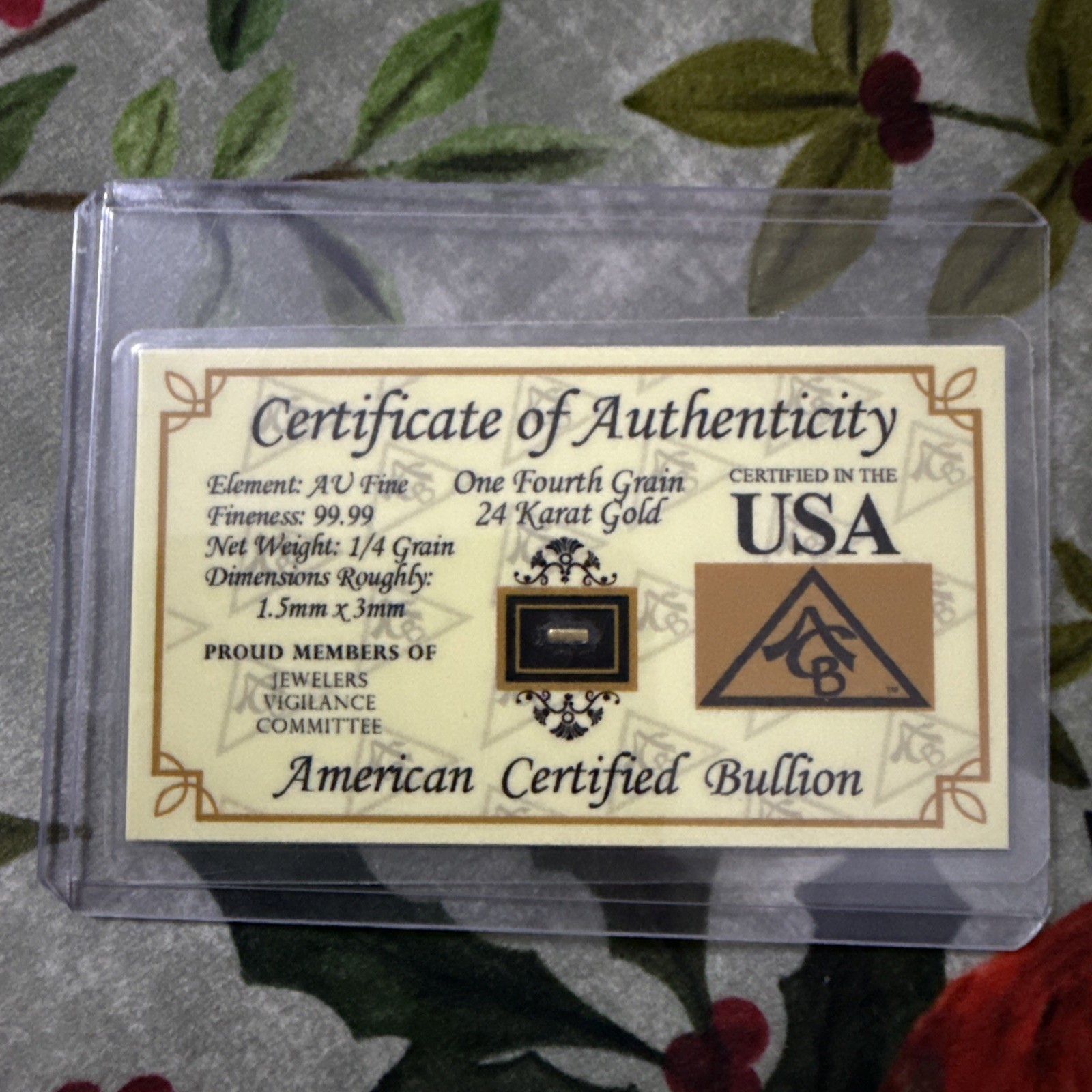 1/4 Grain 999 24K Gold Bar investment buy your own gold USA Certified Bullion