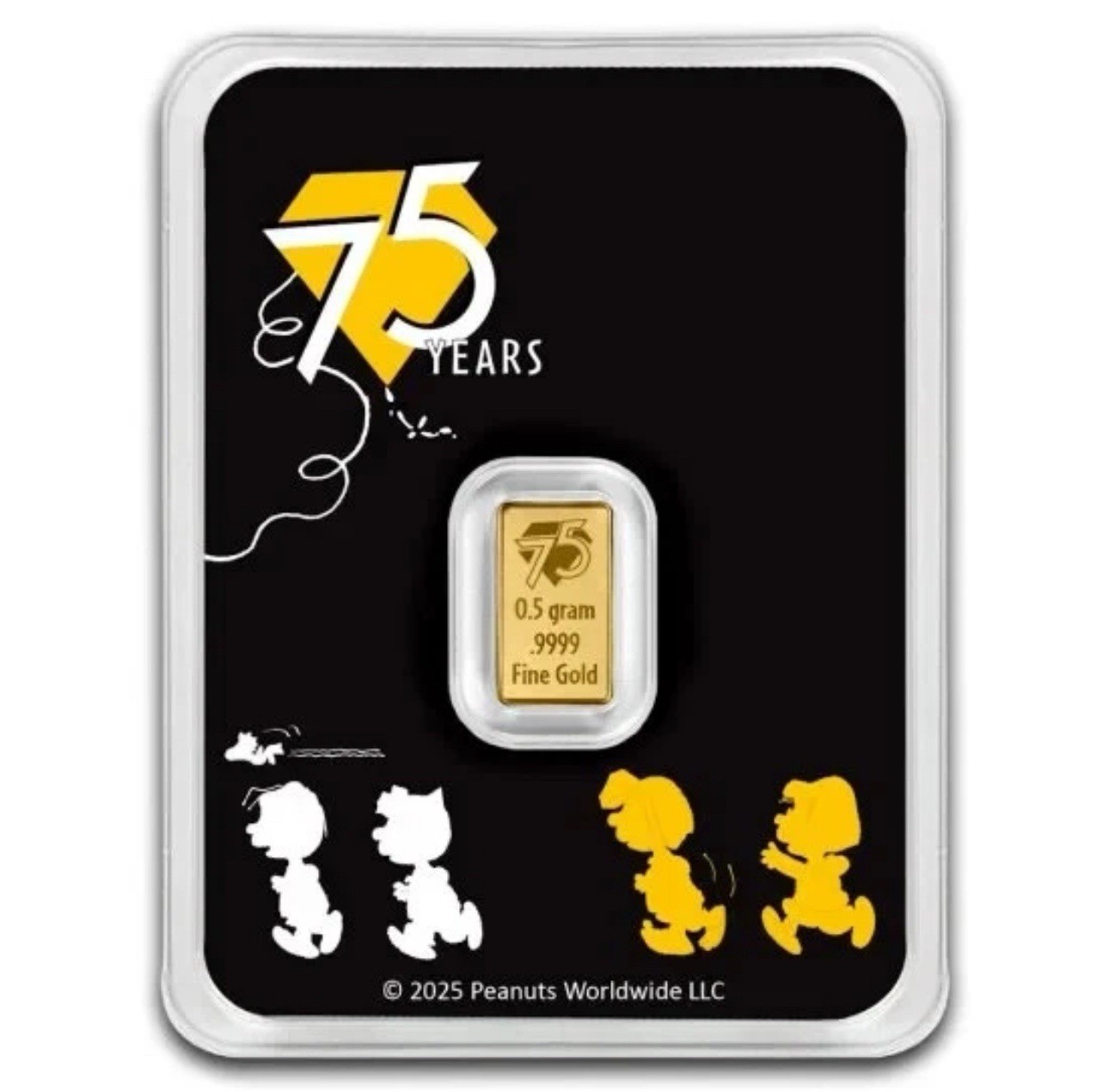1/2 gram .9999 Fine Gold Pamp Bar – Peanuts® 75th Anniversary Peanuts