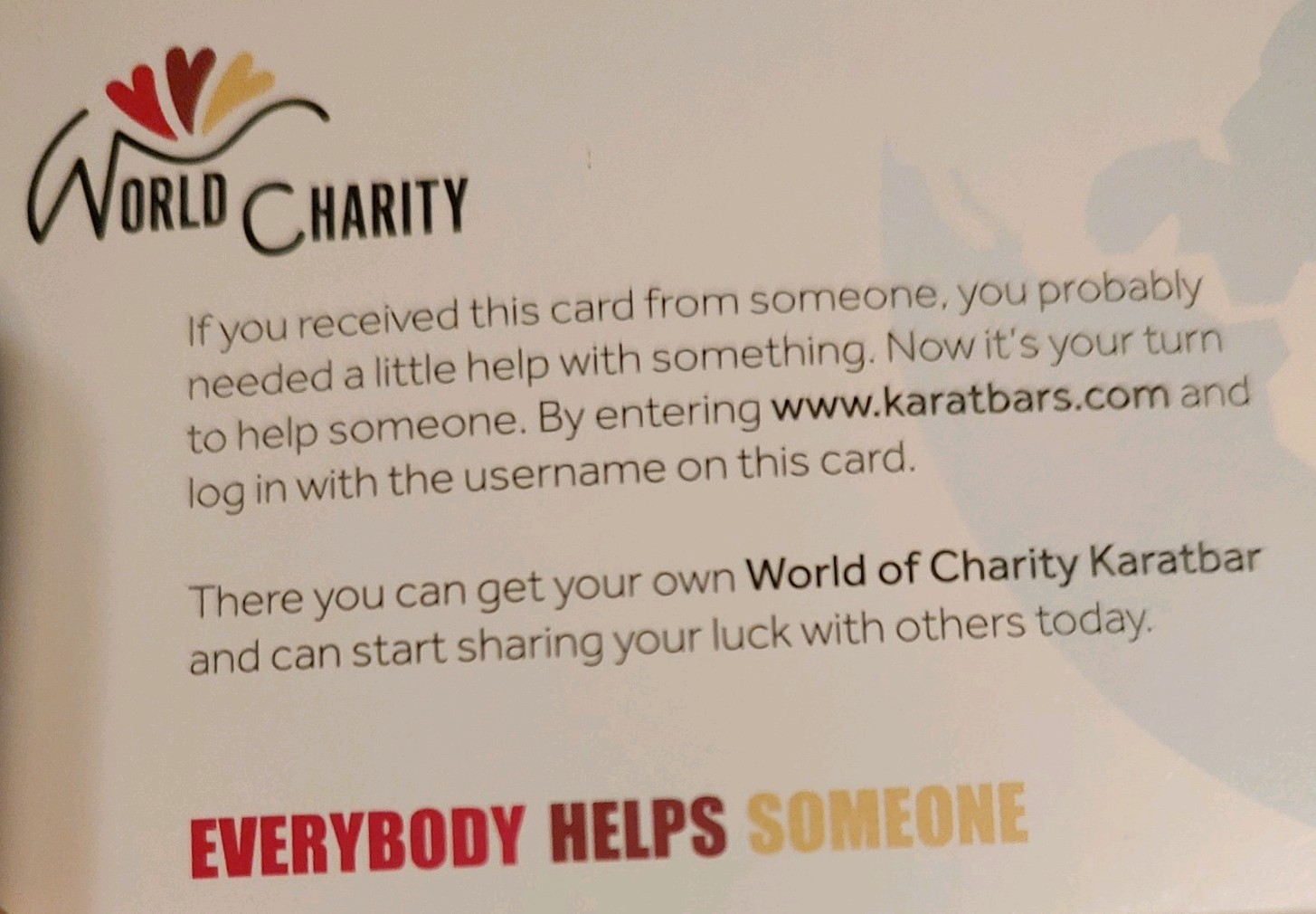 Karetbar .999 Fine Gold 0.10gram Sealed Bar World Charity Everyone Helps Someone