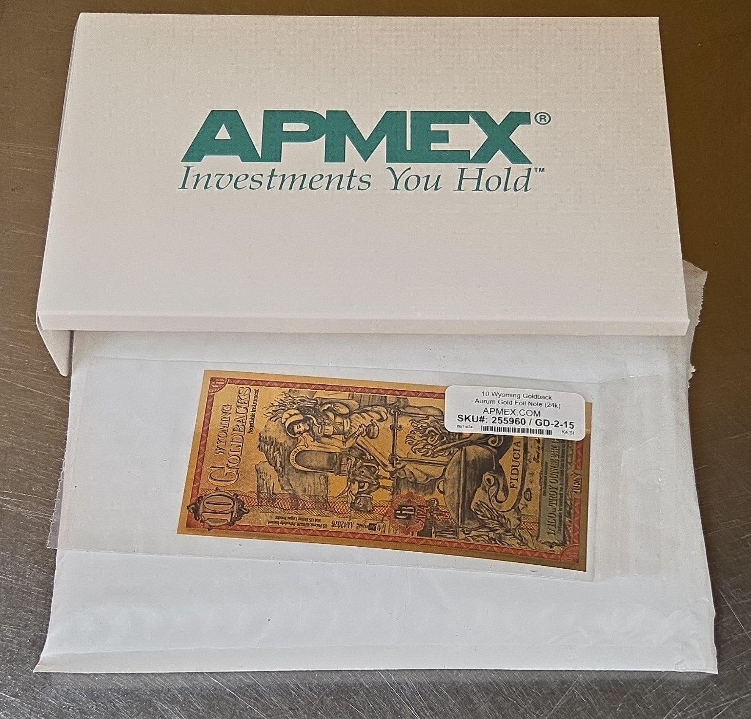 APMEX Wyoming Goldback Aurum 24K Gold Foil Note Gold Bullion