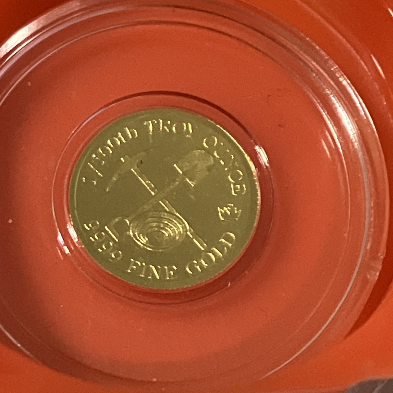1/100th Troy ounce MONARCH .9999 Fine Gold Prospector Round in Clear Capsule