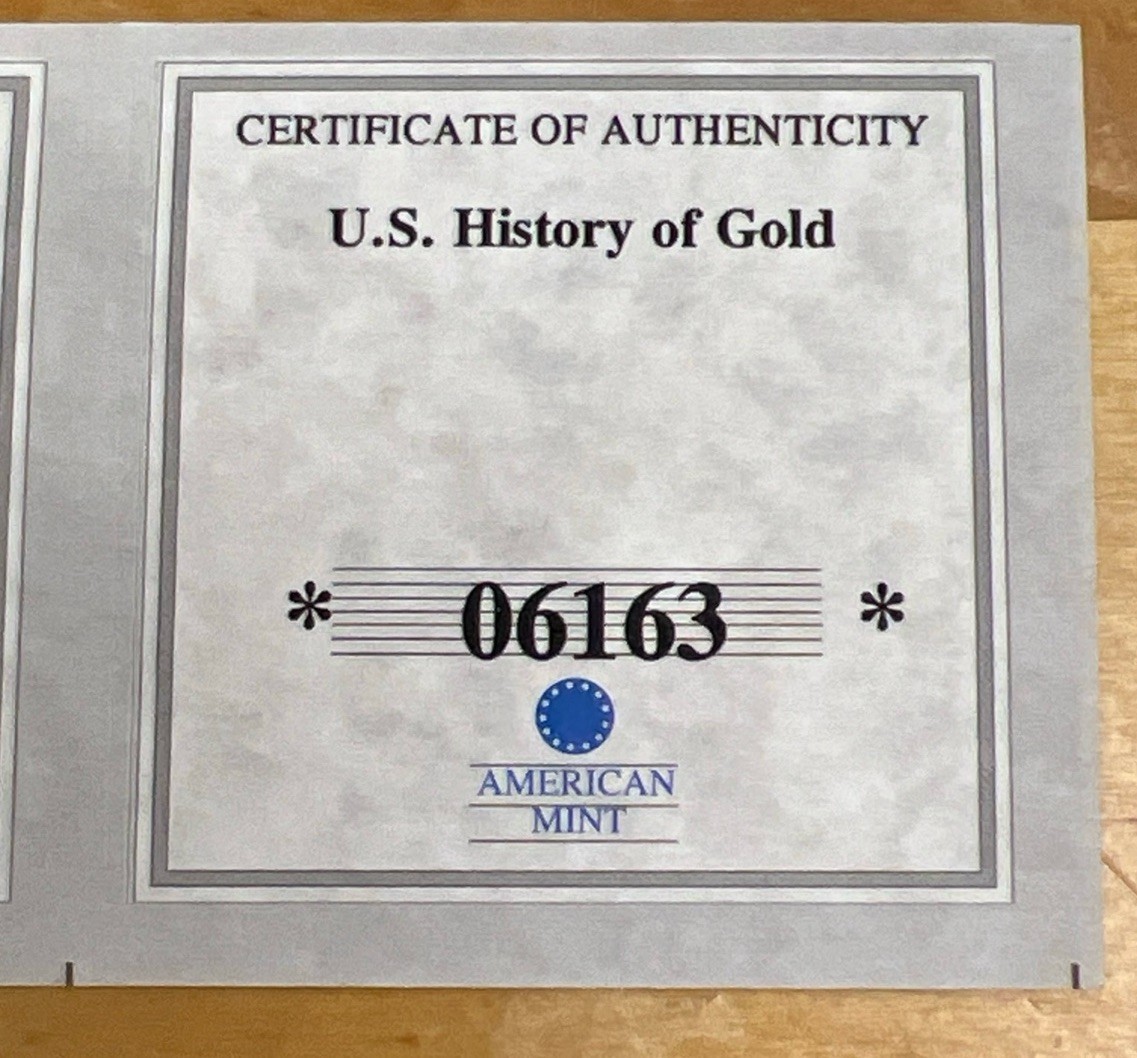 Gold .5g Each 14k American Mint {U.S. HISTORY OF GOLD} Set Of 4