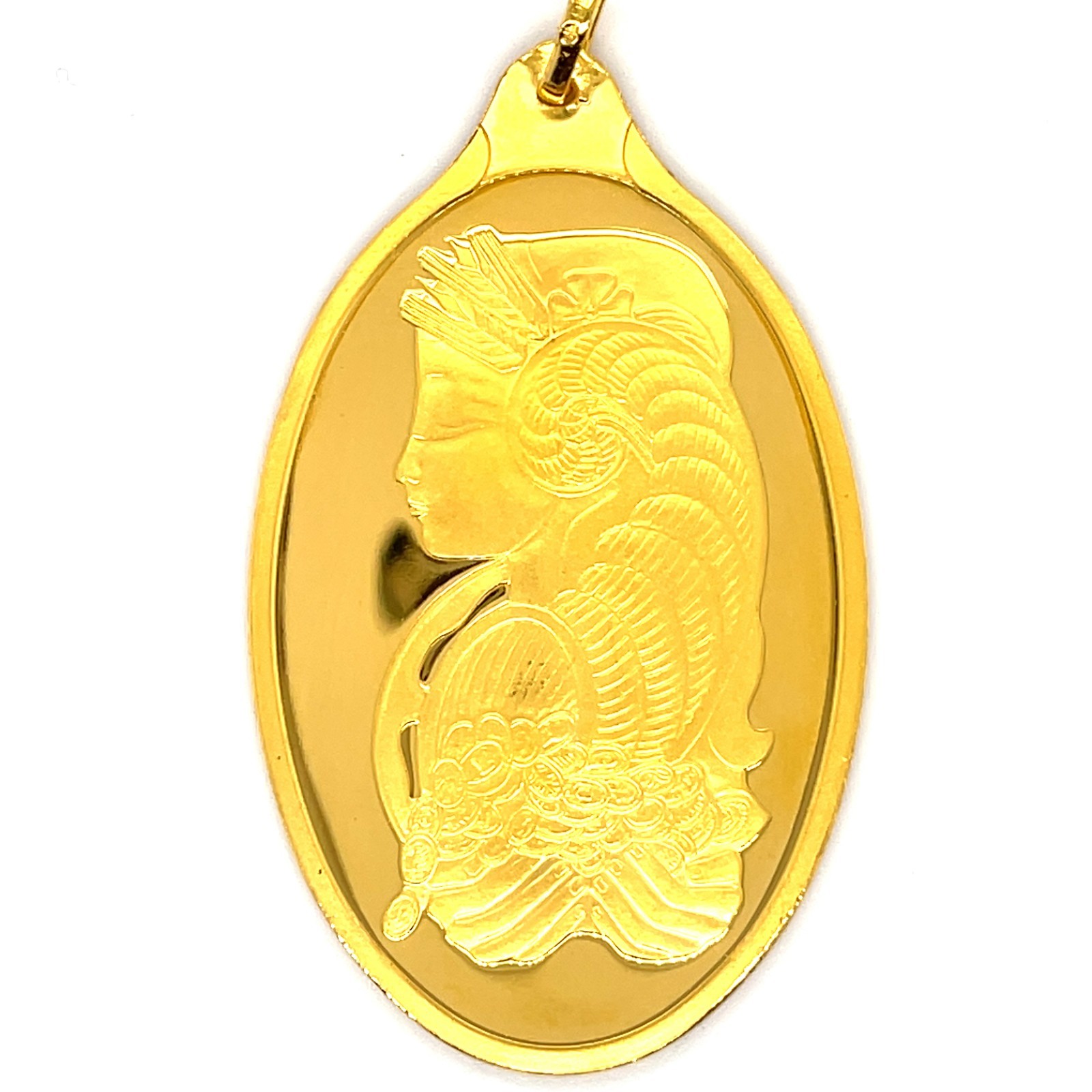 PAMP Suisse Lady Fortuna ½ OZ .9999 Fine 24KT Gold Oval Pendant Bar Bullion
