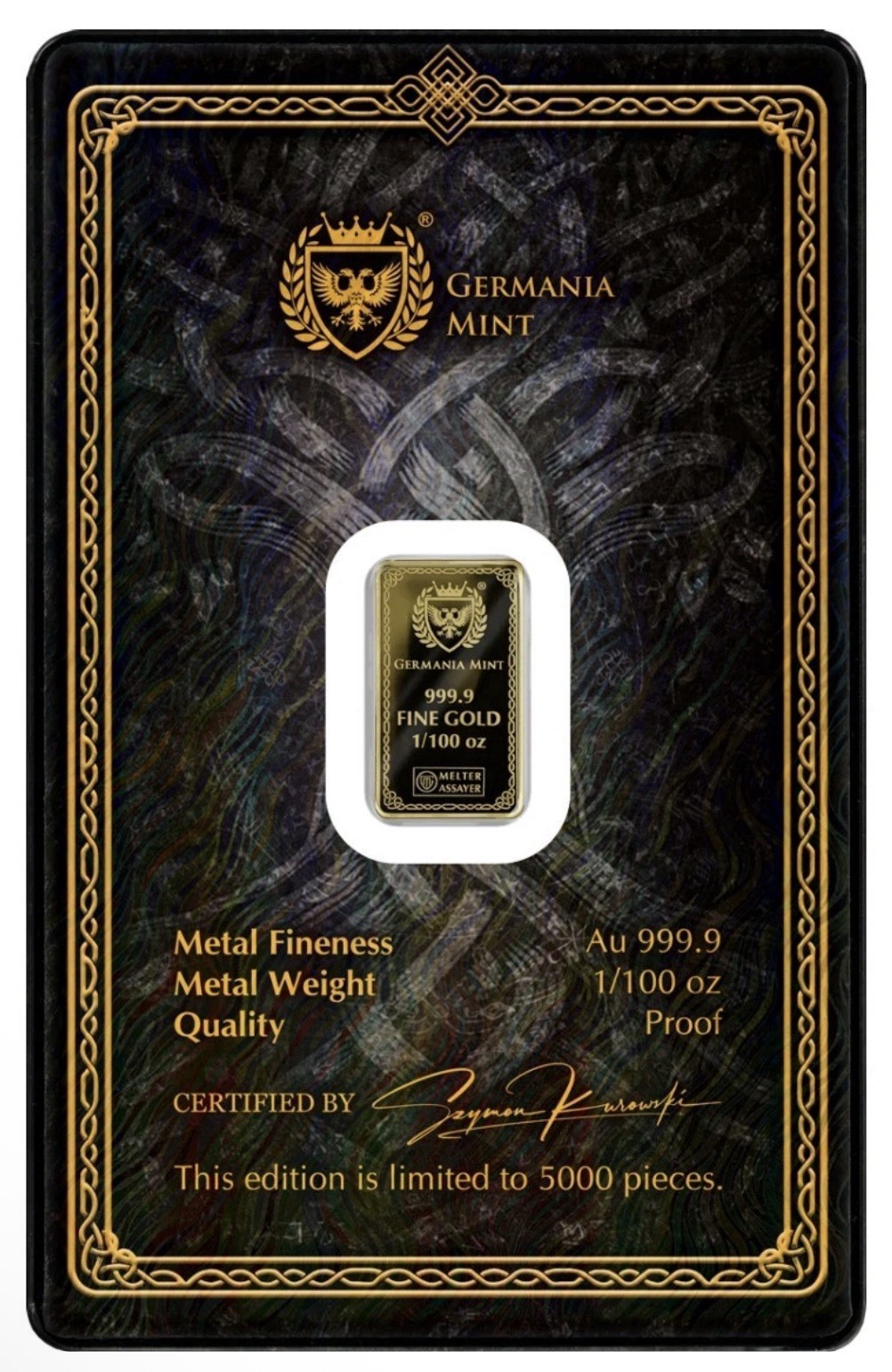 2026 Gods of Germania Odin 1/100oz .9999 Gold Minted Proof Bar