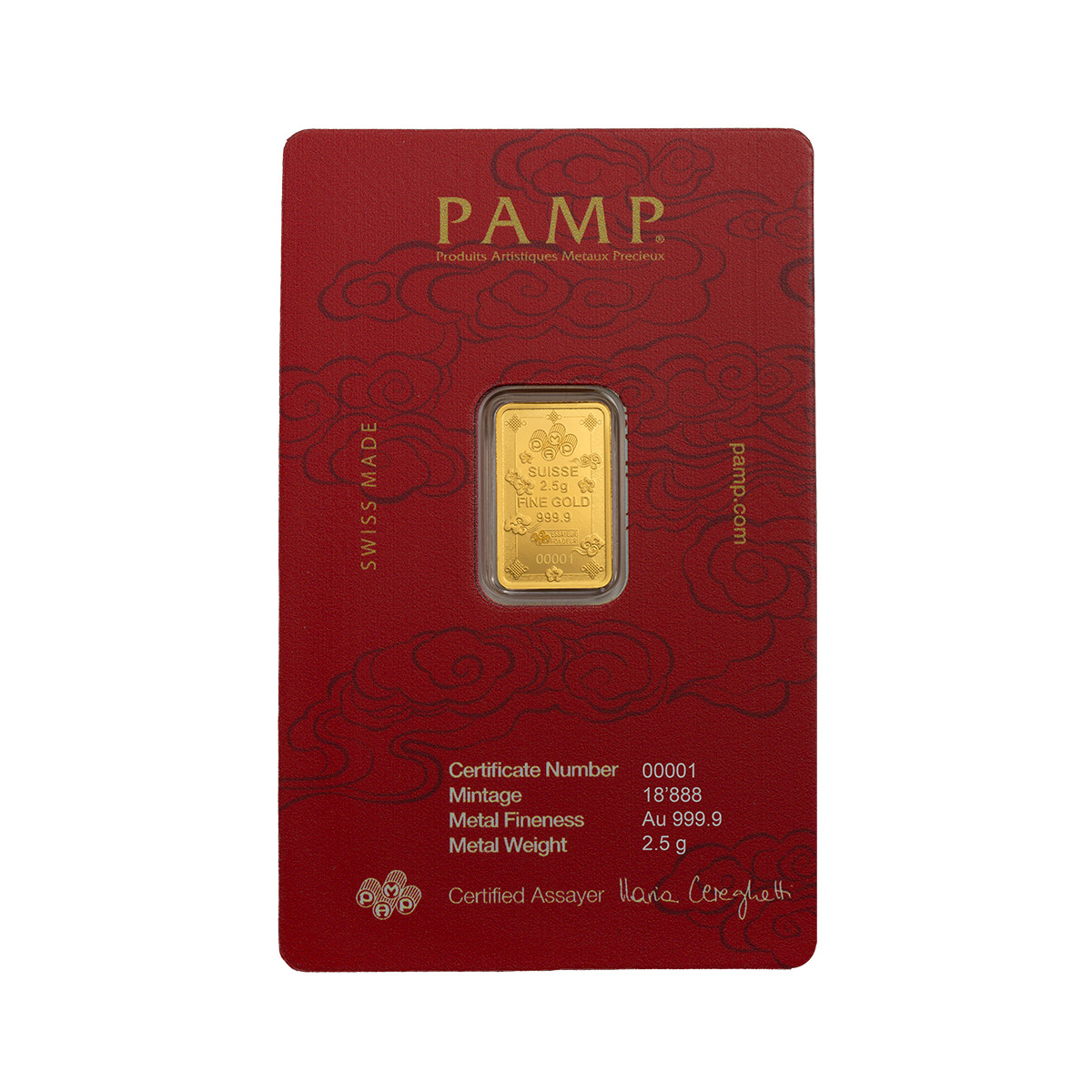 LUCKY CAT GOOD LUCK PAMP SUISSE 2.5 GRAM .9999 Pure 24karat GOLD Bullion Bar