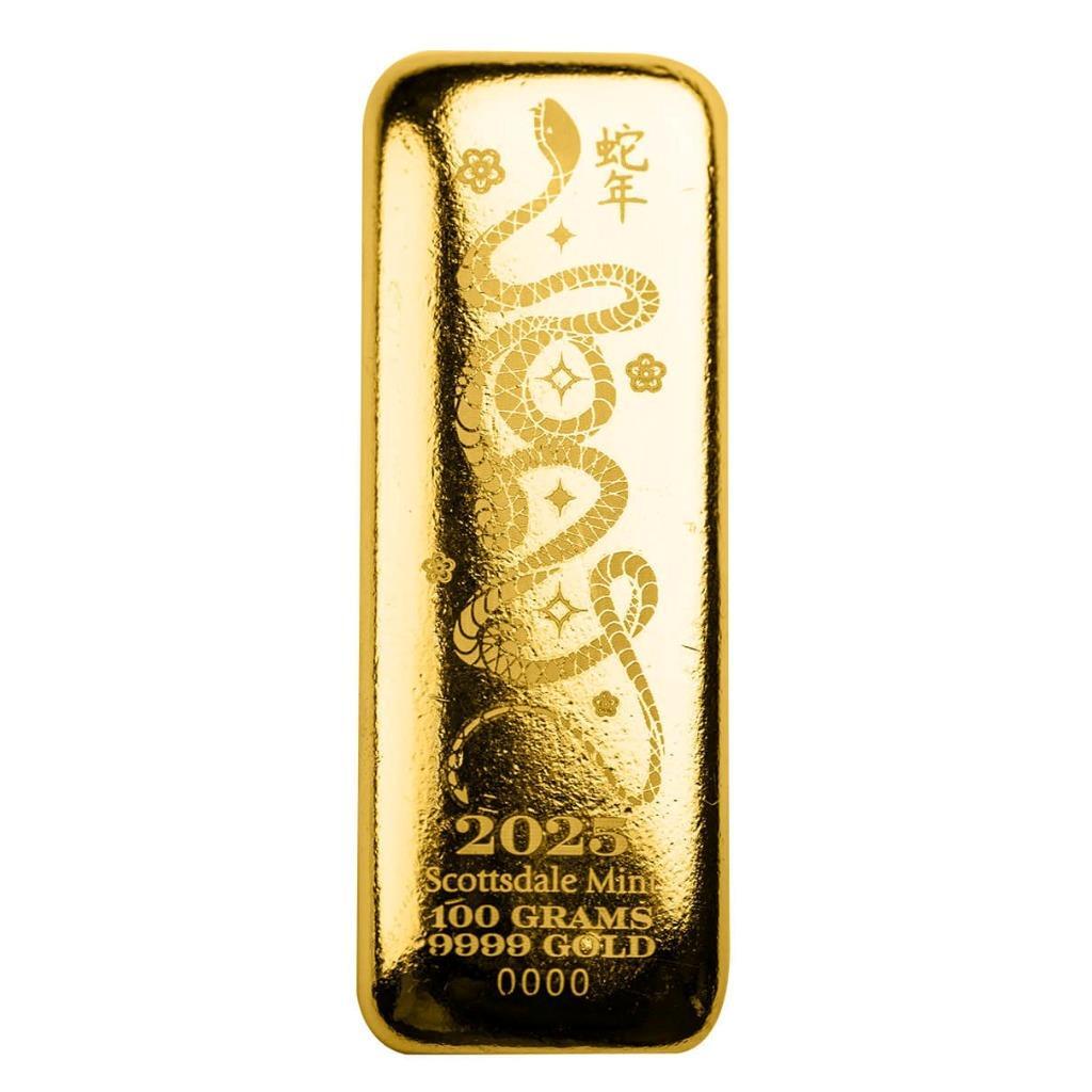 100 gram Gold Bar – 2025 Year of the Snake 3.2150 oz Gold Bullion Bar #A499