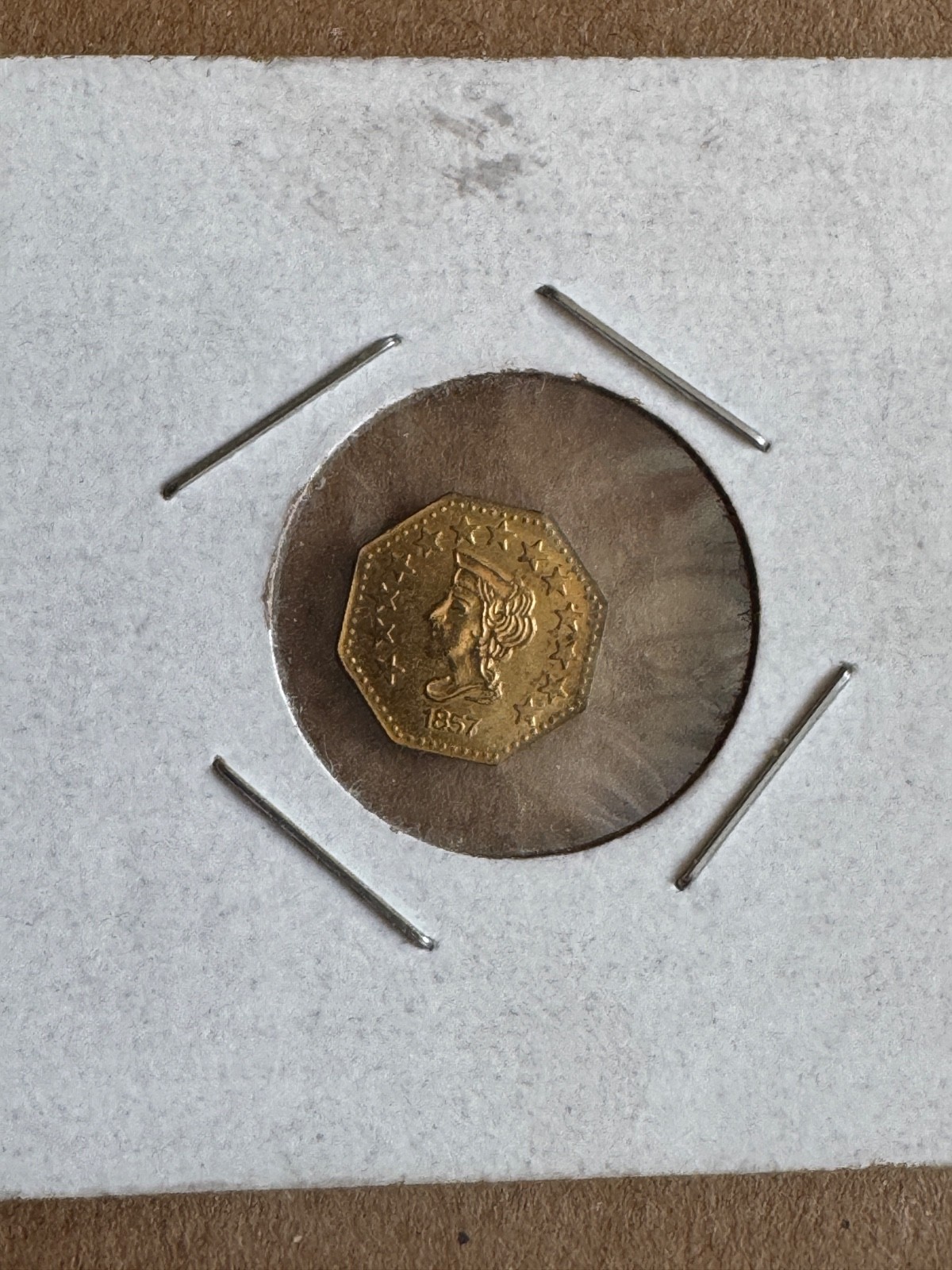 1857 California Gold 1/2 Dollar Fractional Coin Token – Liberty Head / Bear
