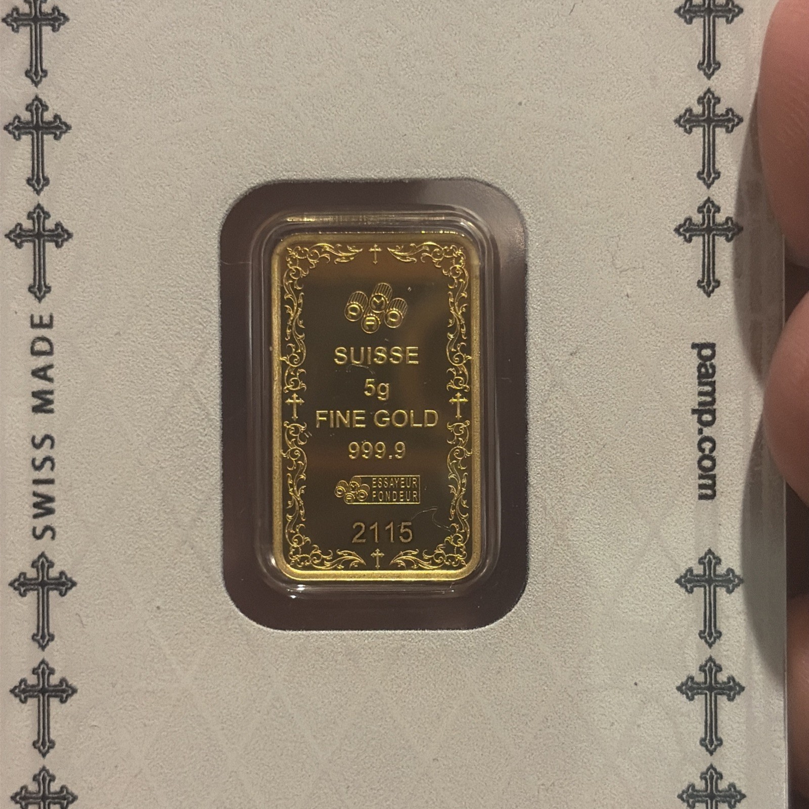 2025 5 g Gram .9999 Gold Bar PAMP Suisse Cross of Christianity in Assay #2115