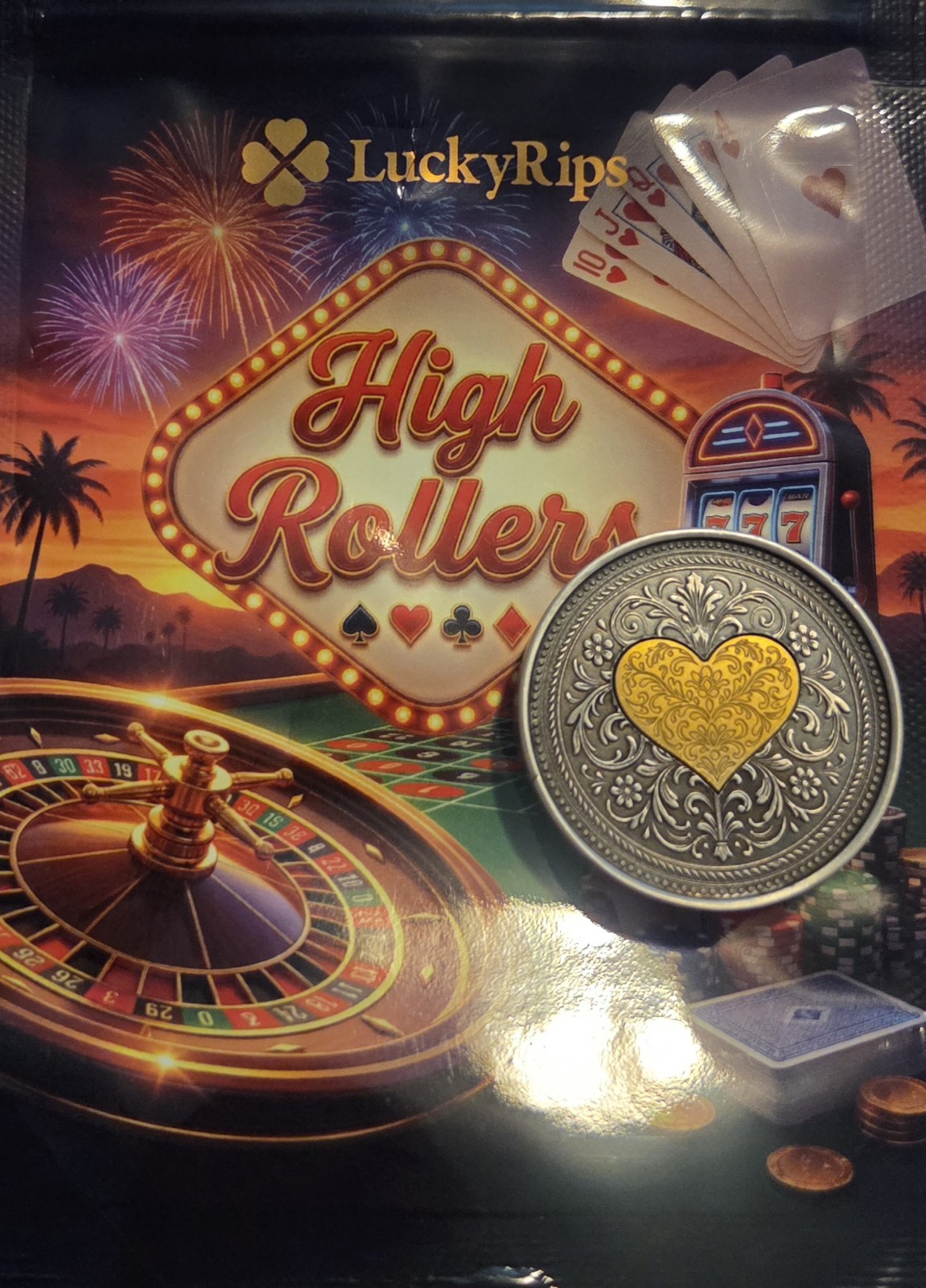 1/10oz Gold 3oz Silver Lucky Rips High Roller Roulette Wheel Hearts #19