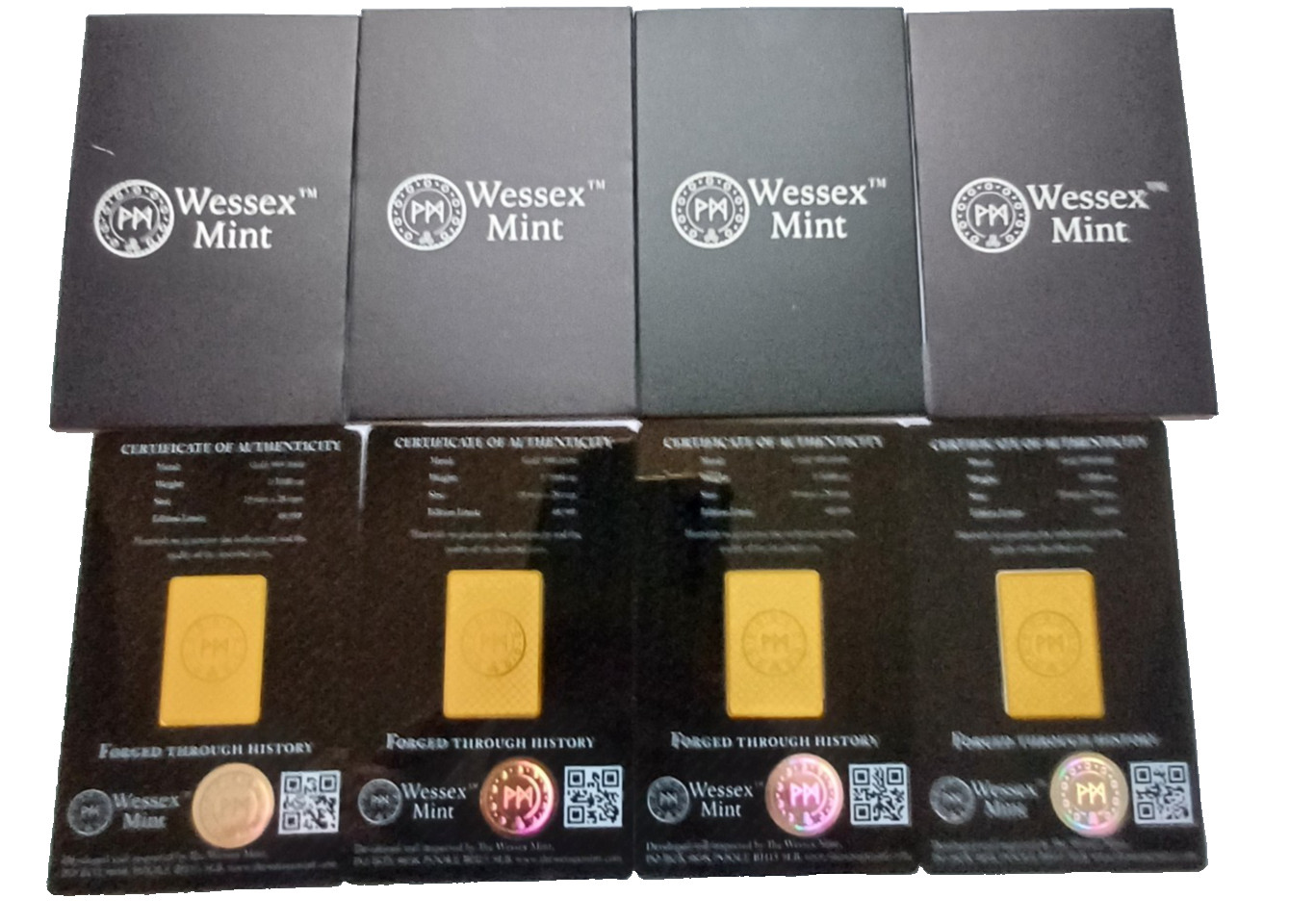 Wessex Mint 1/1000 oz Liberty, Archangel, Libertad & G a t Dragon 999 Gold Bars