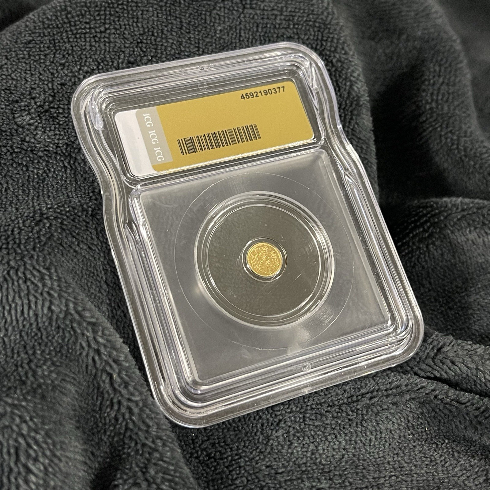 ICG MS70 Eye of Ra Gold Round ND Ultra Gem Slabbed Cert 4592190377 1/500oz