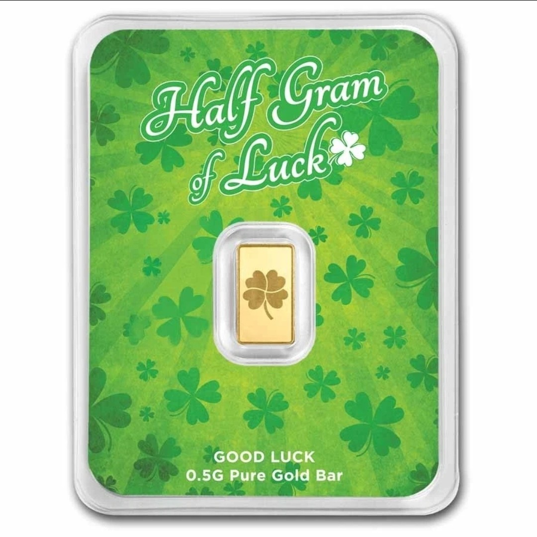 1/2 gram Gold Bar – Half Gram of Luck (Green Lucky Clover Card) Birthday Gift