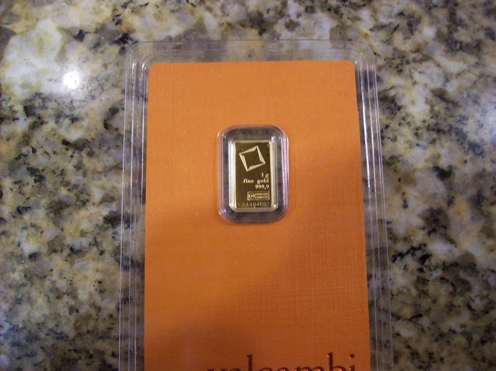 1 GRAM GOLD BAR VALCAMBI SUISSE 999.9 FINE 24K GOLD IN ASSAY CARD #AA 484592