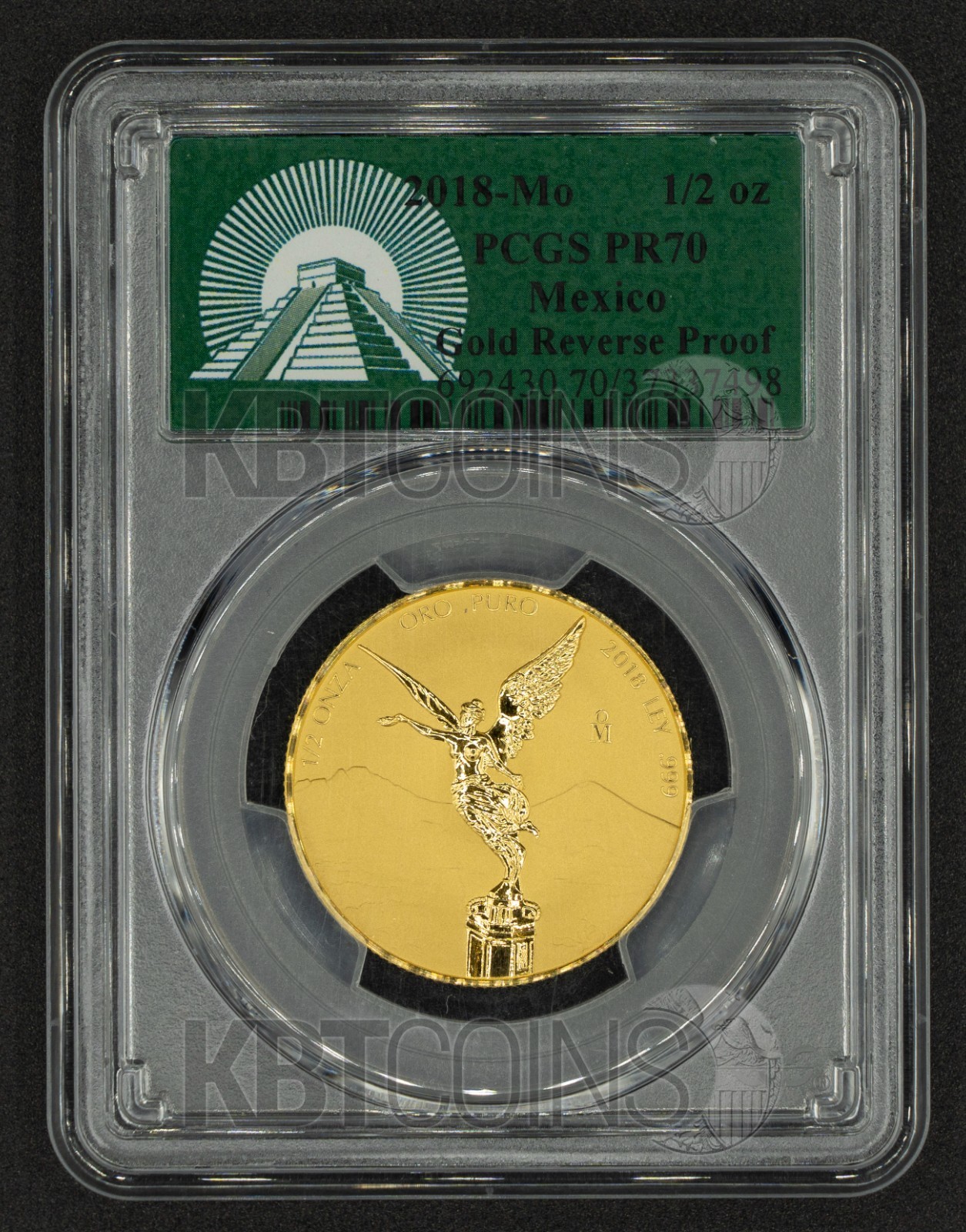 Libertad Mexico-Mo 2018 1/2 OZ Reverse Proof .999 Gold PCGS PR70 COIN