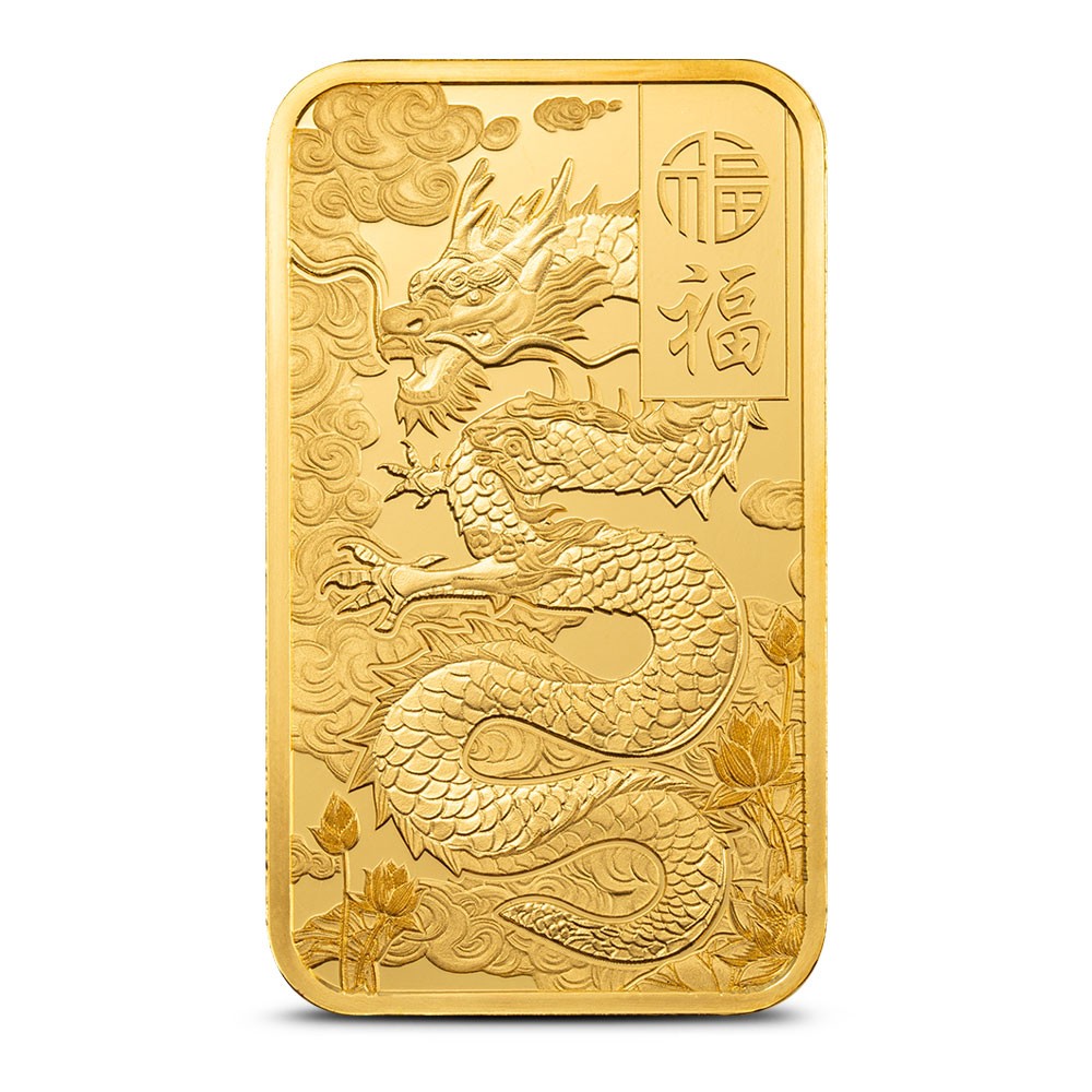 1 oz PAMP Suisse Gold Good Luck Yellow Dragon Bar (New w/ Assay)