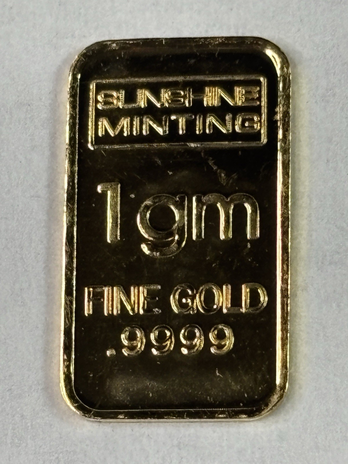 1 gram Gold Sunshine Minting 0.9999 Fine Gold Bar