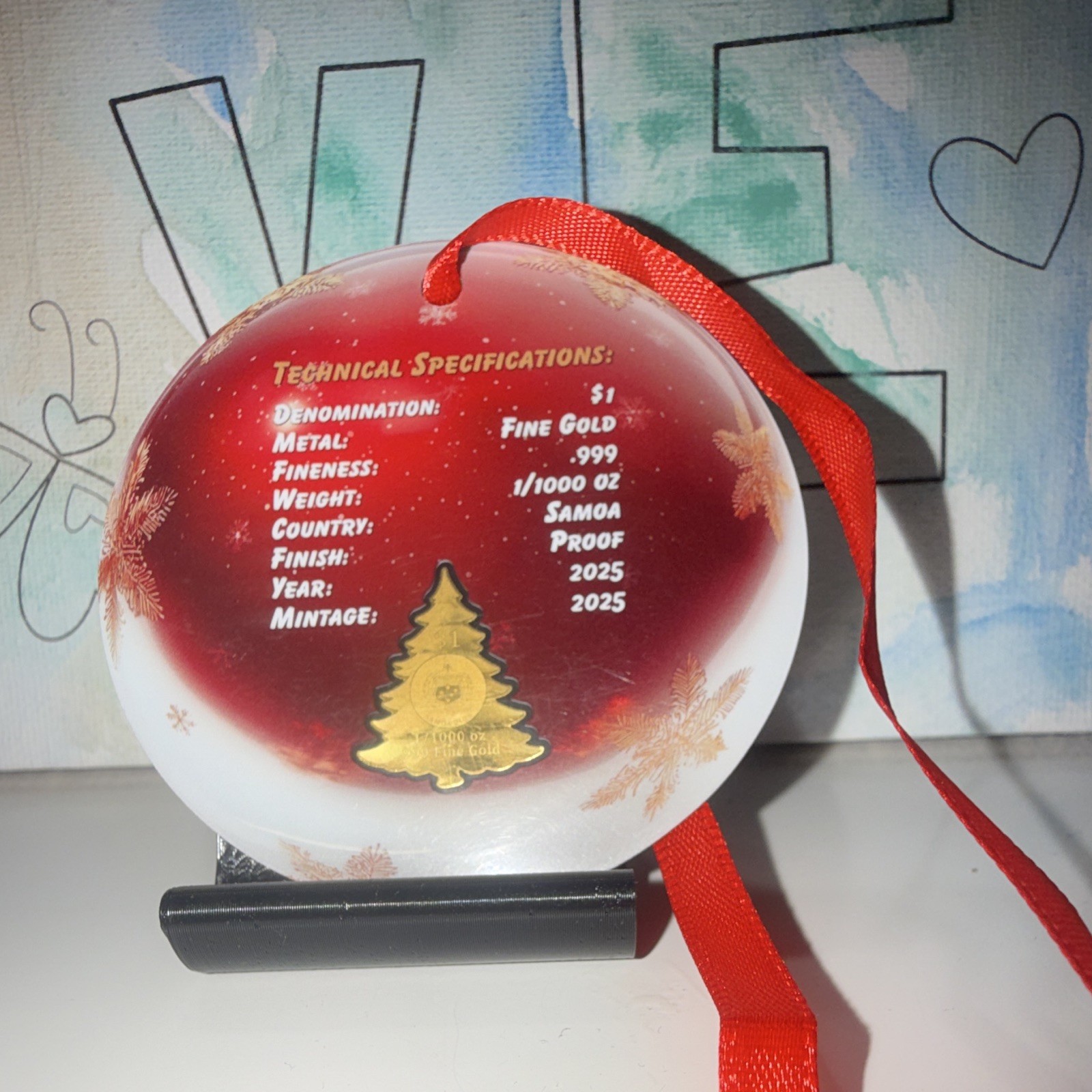 2025 Samoa 1/1000 .999 fine Gold Christmas Tree in hang able ornament