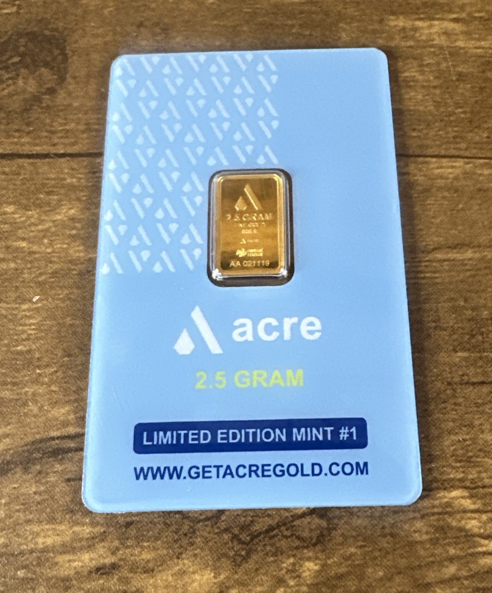 2.5 Gram .999 Fine Gold Acre Bar Assay Original Fast Shipping