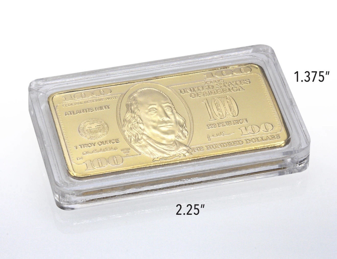 USA 100 Dollar Bullion 24k Gold Bar American Metal Coin Golden Bars USD With Cap