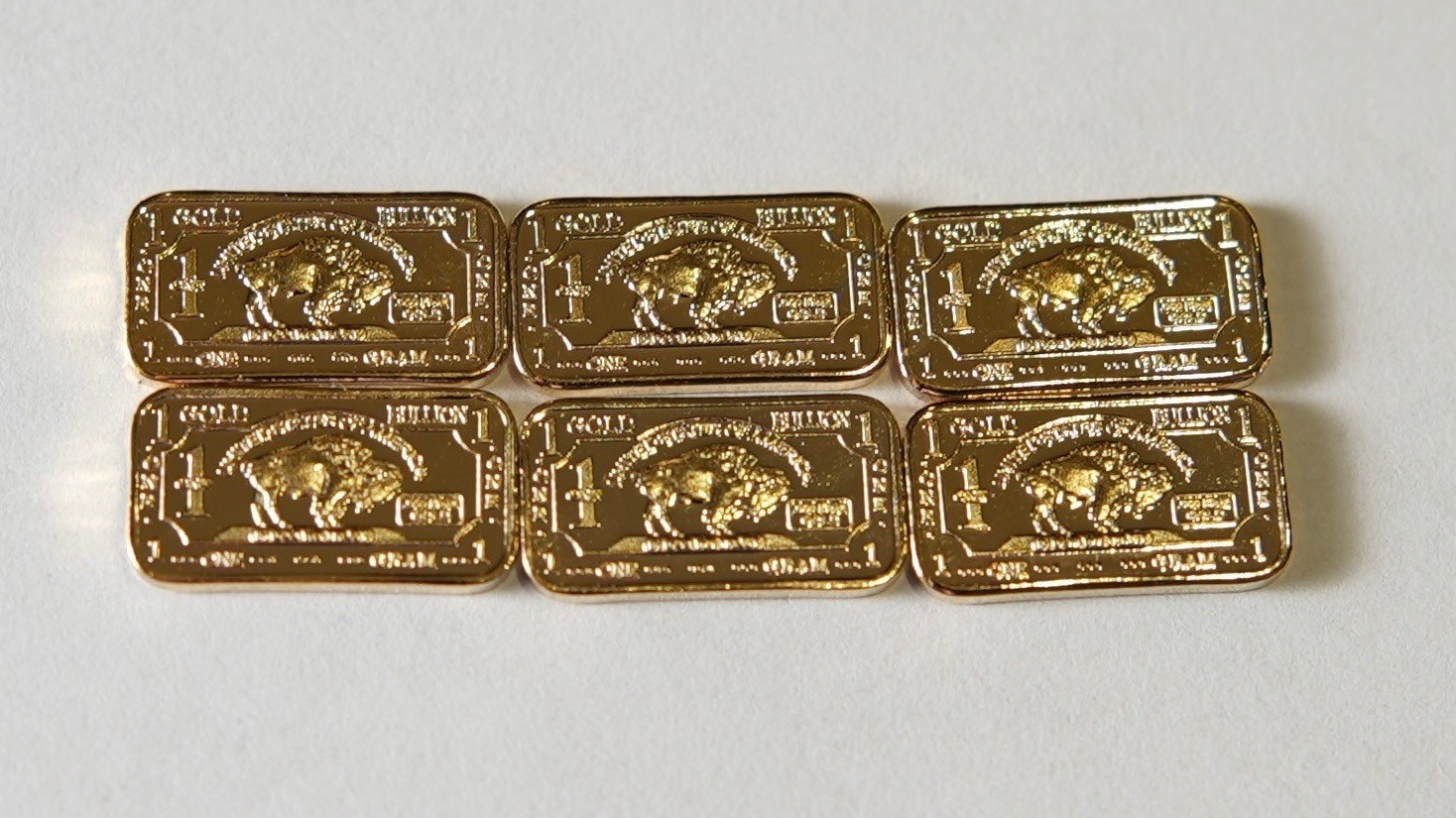 (6) 1 Gram – Gold Buffalo Bullion Bar .999 Fine 24k GOLD BARS