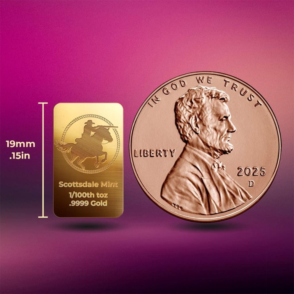 1/100 oz .9999 Gold Bar Cowboy Rifleman Gold Bullion Bar (in Certi-Lock®) #A755