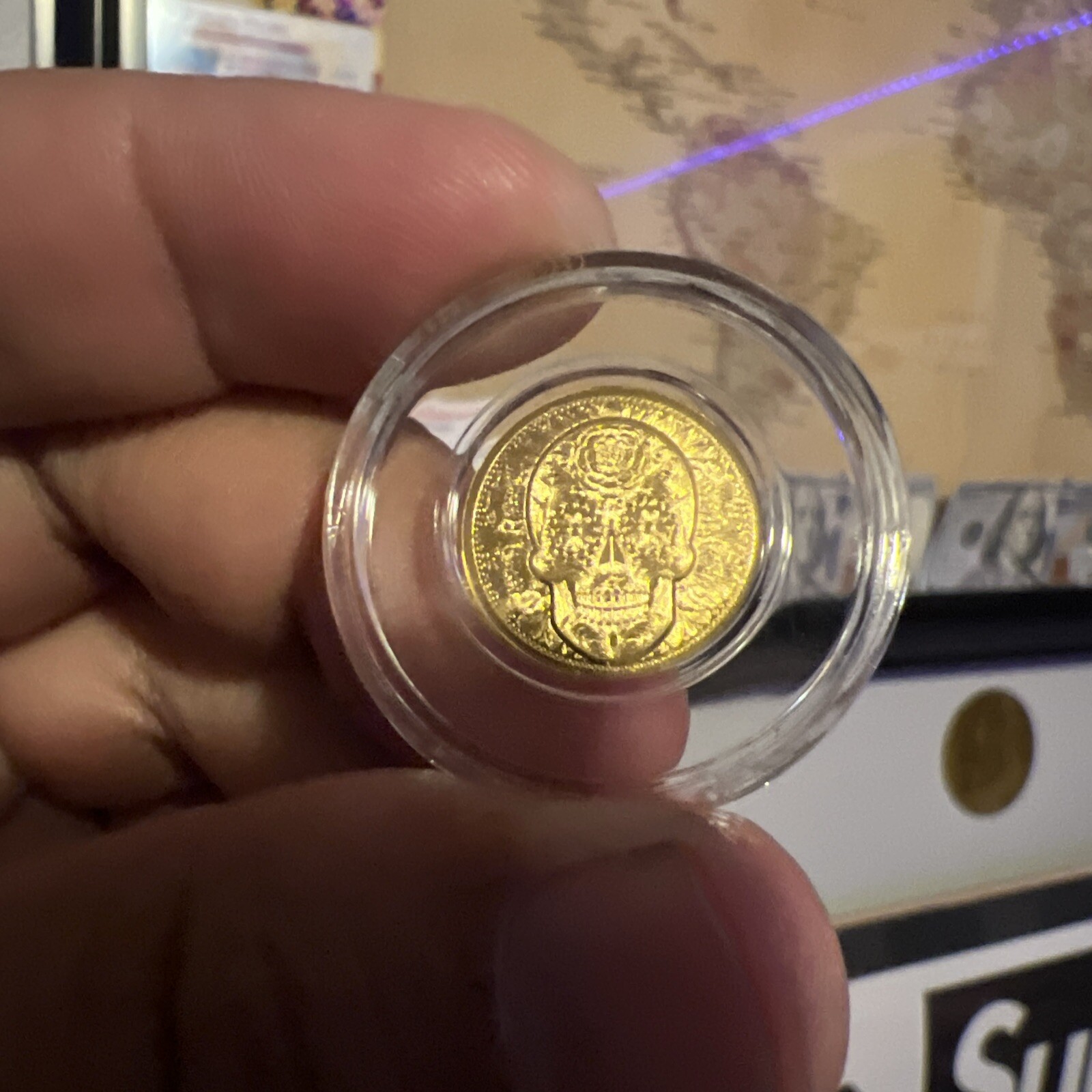 1/100th oz .9999 Fine GOLD Skull Dia De Los Muertos in Capsule FRACTIONAL GOLD