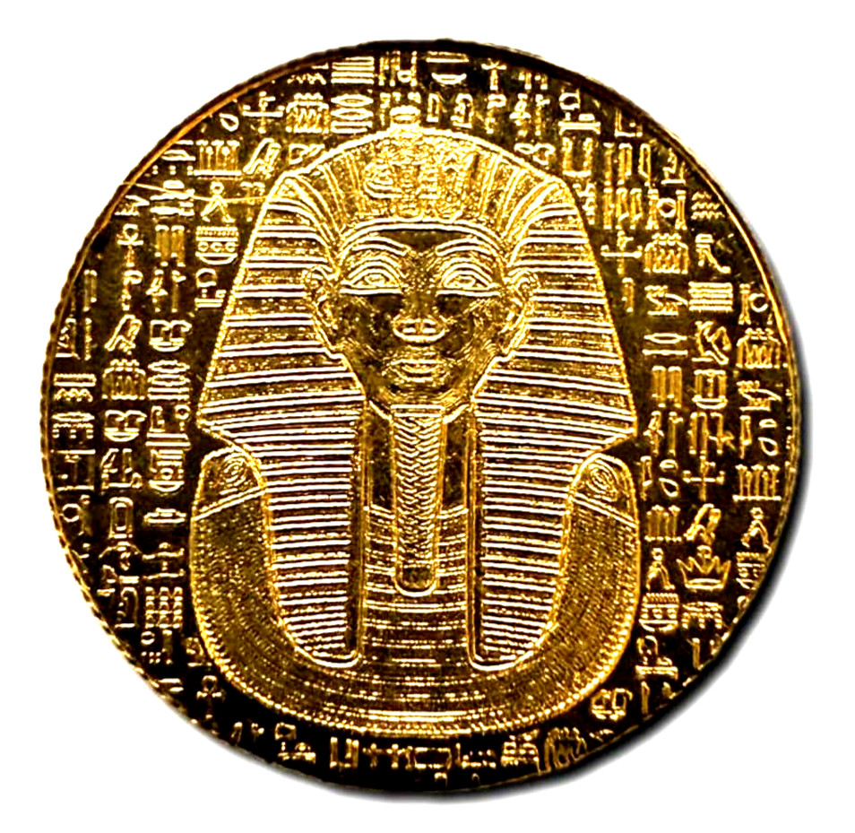 LOT X 2 MONARCH EGYPTIAN KING TUT & SCARAB .9999 FINE GOLD ROUNDS IN CAPSULE BU
