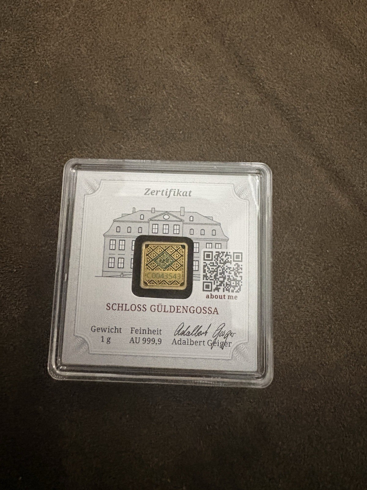Geiger 1 Gram Gold In Assay .999 Pure Gold Sealed Signed German Bullion