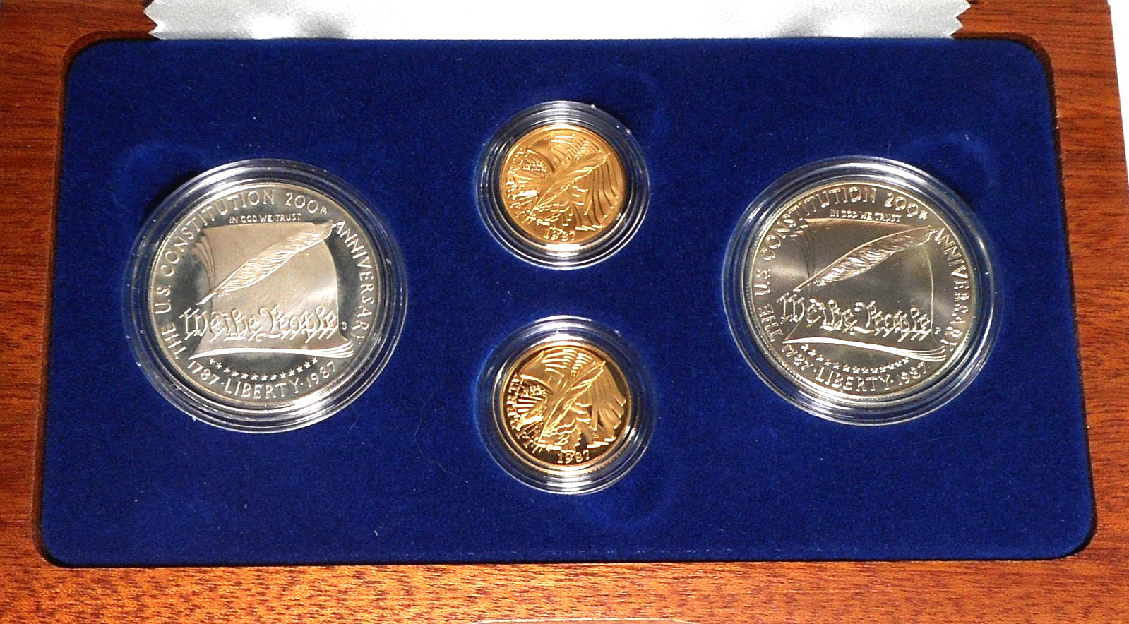 1987 United States Constitution 4-Coin Set w/ 2 $5 Gold Coins & 2 Silver Dollars
